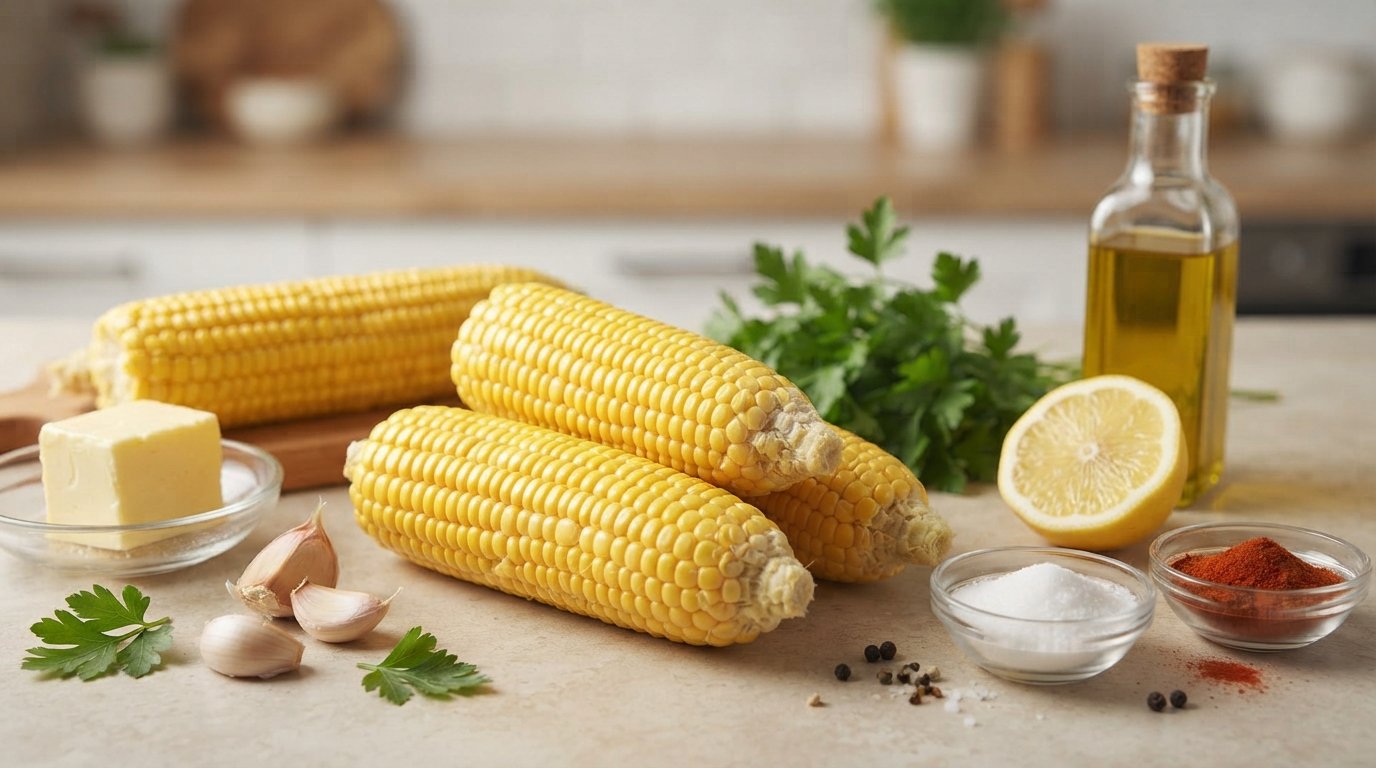 Ingredientes para preparar maíz en mazorca en freidora de aire