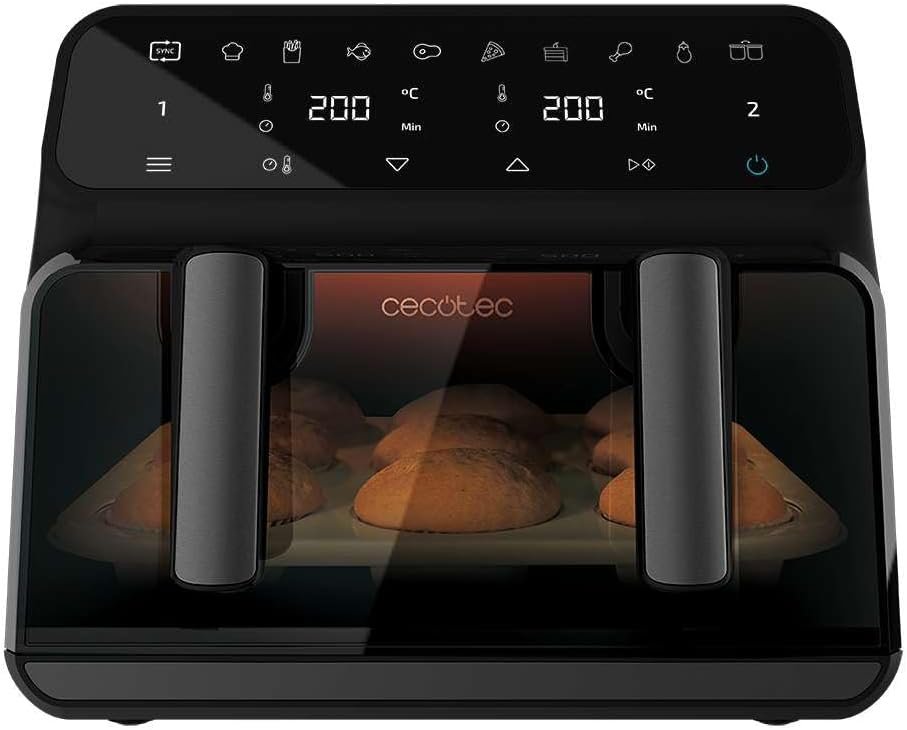Freidora de aire Cecotec Cecofry Advance 9000 Window Total de 9 L con divisor móvil, según la ficha de Amazon.es