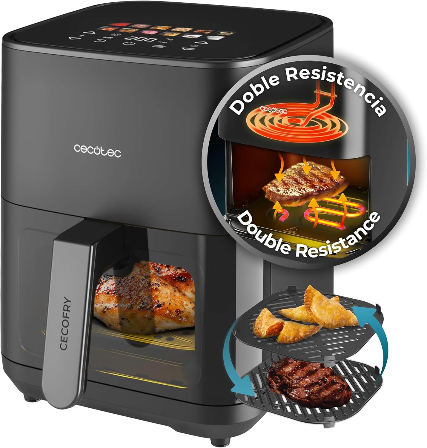 Freidora de aire Cecotec Cecofry&Grill Duoheat 4000 de 4 L con ventana, según la ficha de Amazon.es