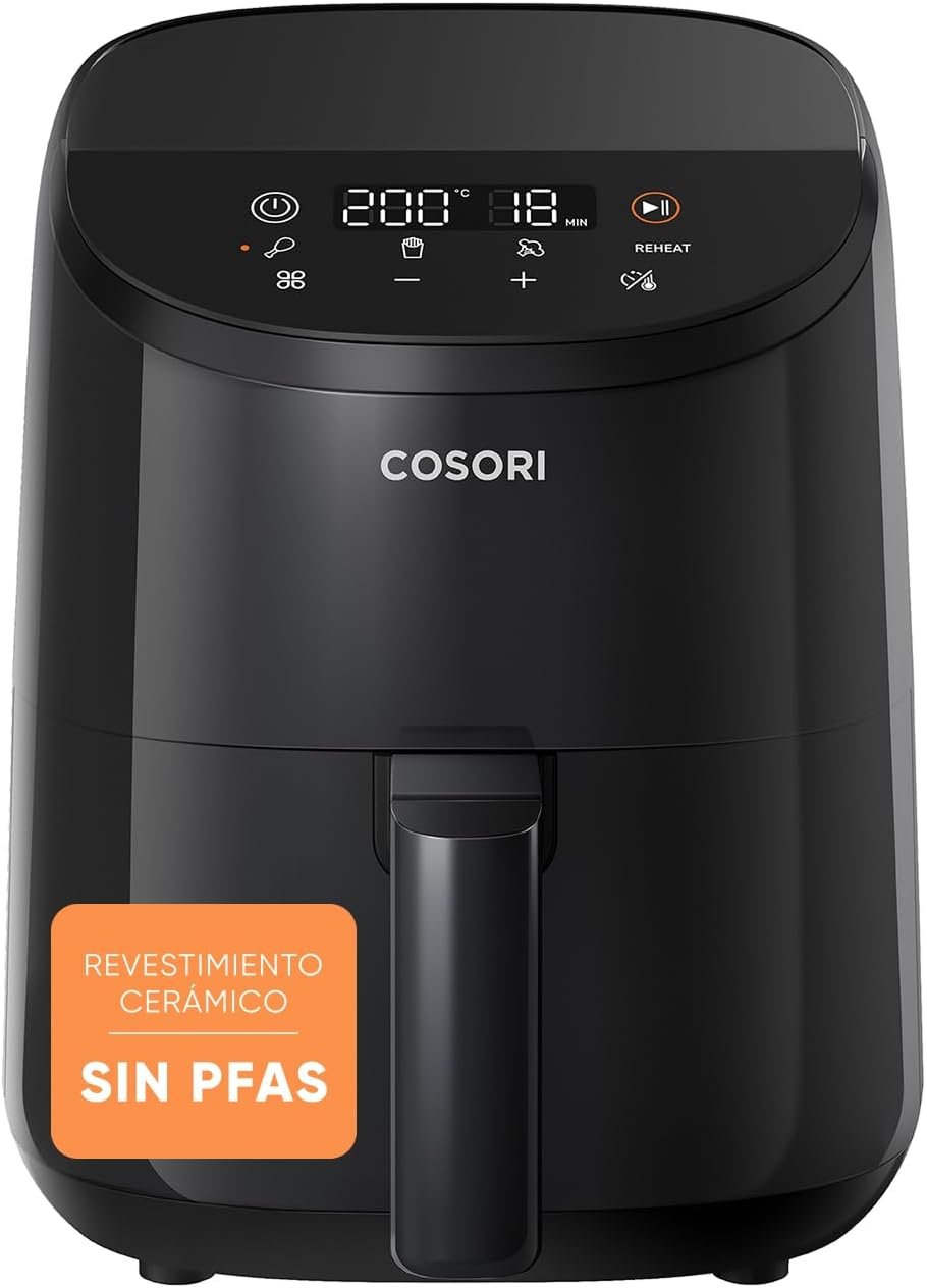 Freidora de aire Cosori compacta de 2 L con pantalla táctil, según la ficha de Amazon.es
