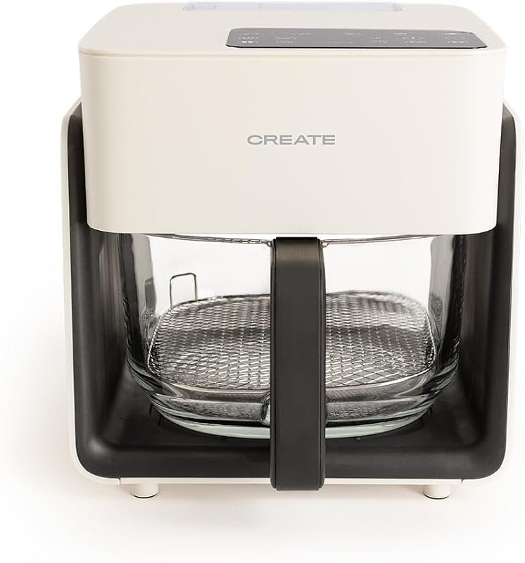 Freidora de aire Create Studio Crystal con bandeja de cristal y vaporizador, según la ficha de Amazon.es