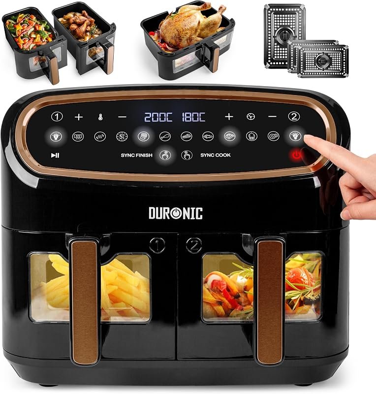 Freidora de aire Duronic AF34 BG de dos cajones, según la ficha de Amazon.es
