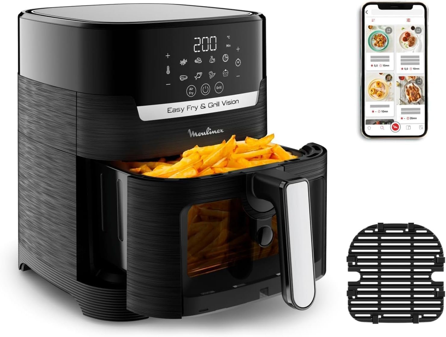 Freidora de aire y grill Moulinex Easy Fry & Grill Vision de 4,2 L con ventana, según la ficha de Amazon.es