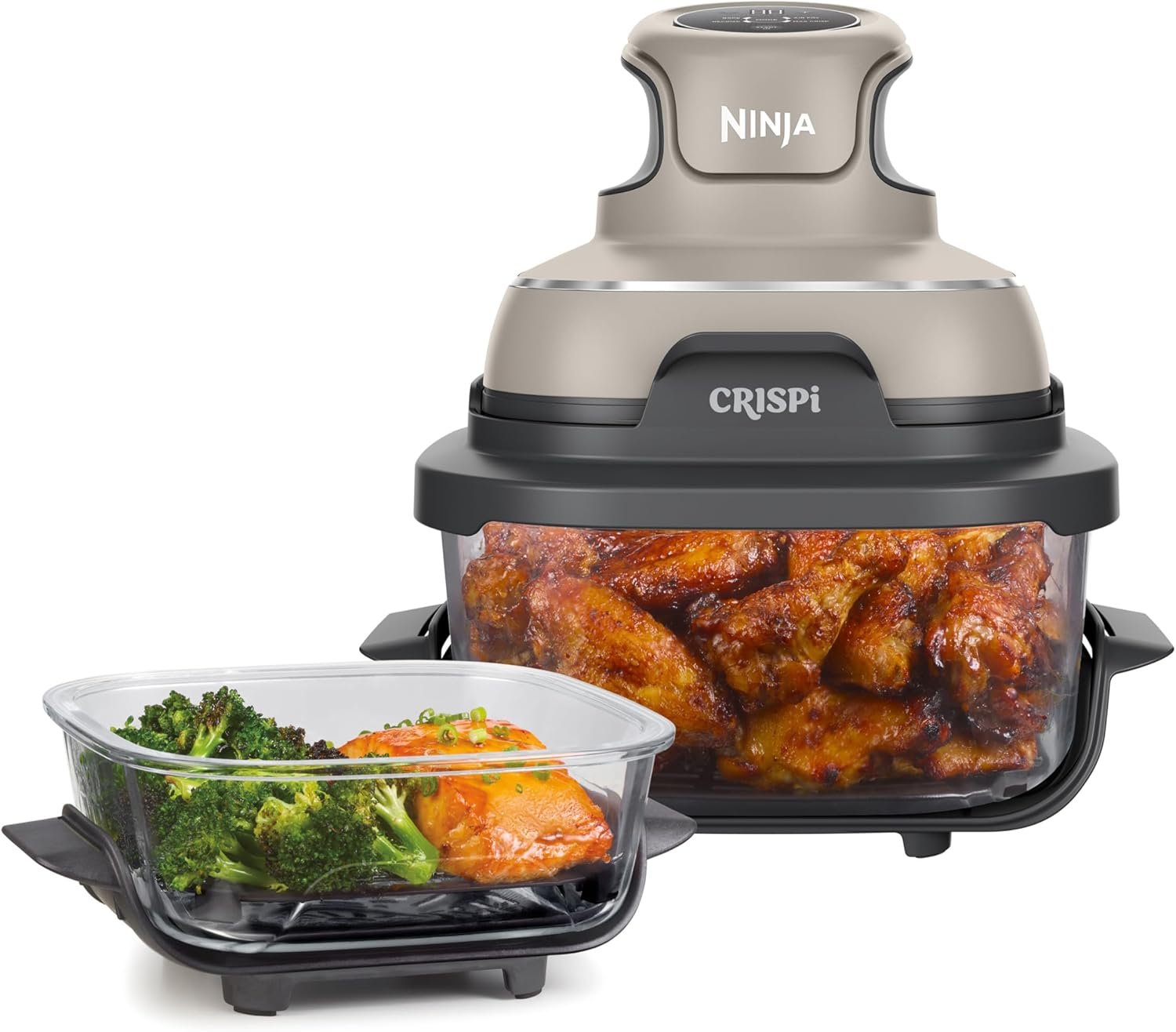 Freidora de aire portátil Ninja CRISPi de 3,8 L con recipientes de vidrio, según la ficha de Amazon.es