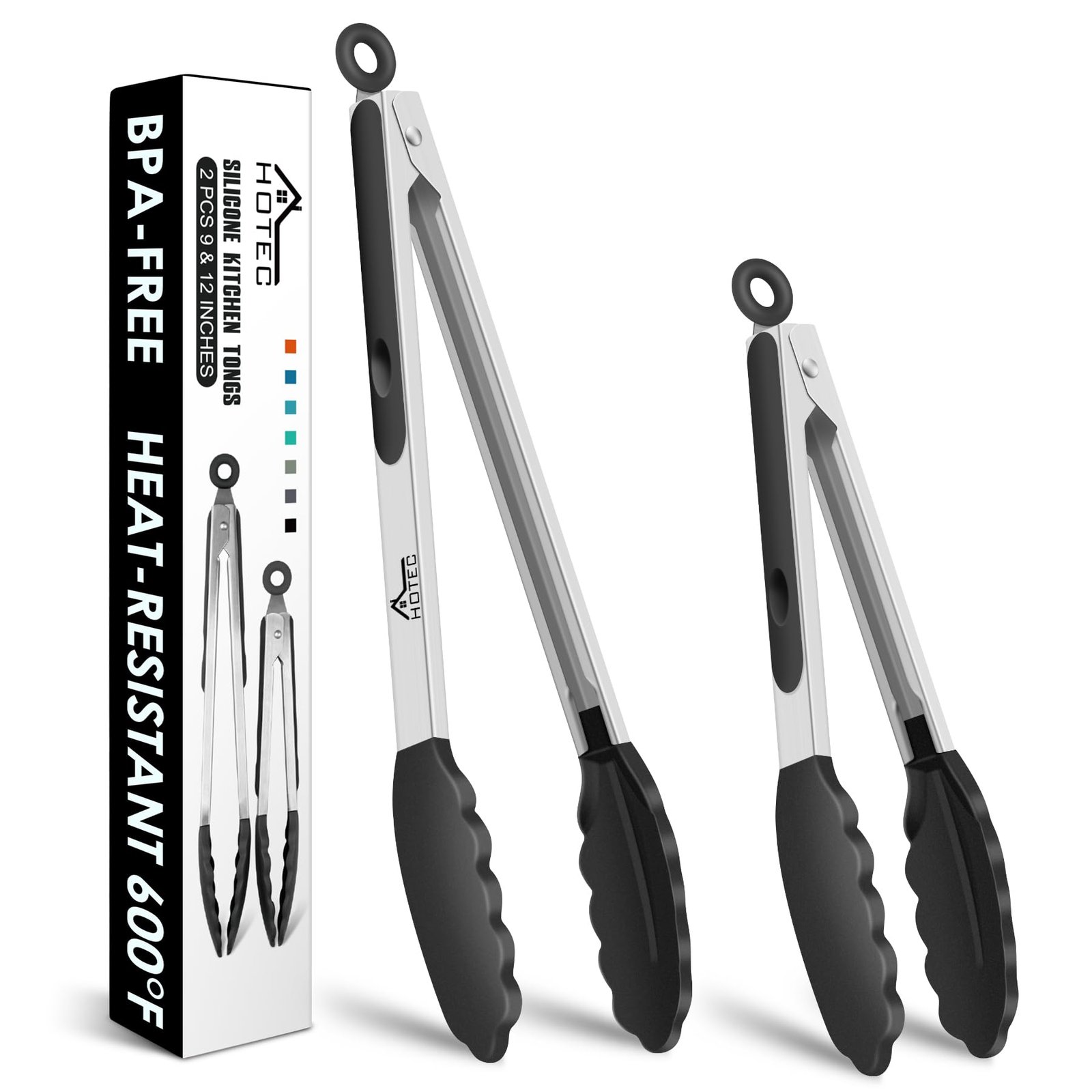 Juego de pinzas de cocina HOTEC de acero inoxidable con puntas de silicona