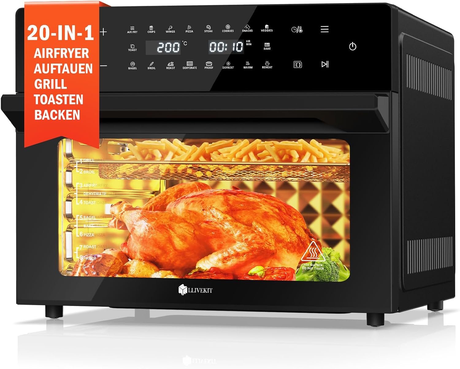 LLIVEKIT freidora de aire XXL 30 L con asador giratorio