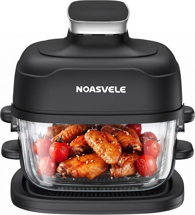 Freidora de aire de cristal de 4,2 L y 2,2 L sin PFAS con tapa abatible