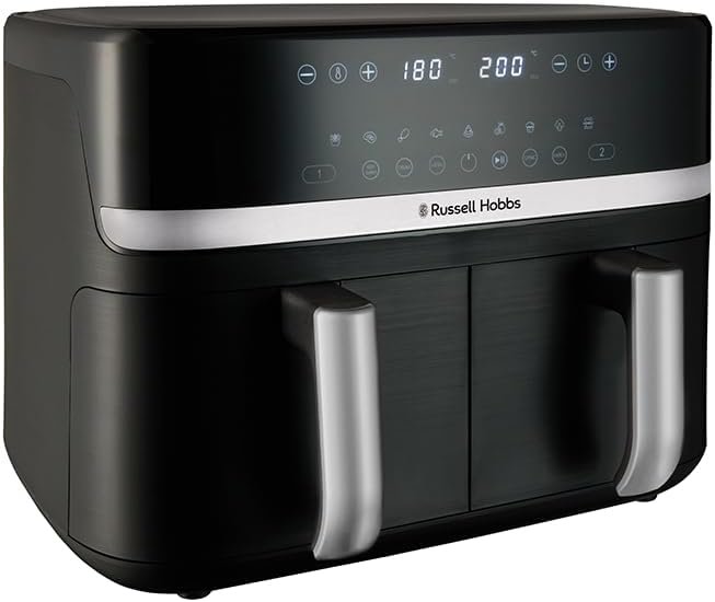 Freidora de aire Russell Hobbs SatisFry de doble cesta y 9 L, según la ficha de Amazon.es