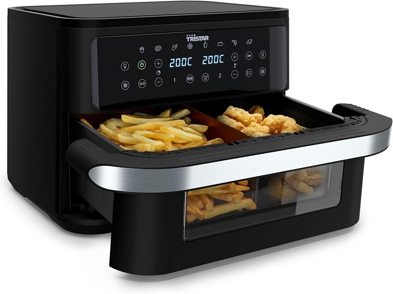 Freidora de aire Tristar DualZone Flex de 10 L (FR-9432) con separador, según la ficha de Amazon.es